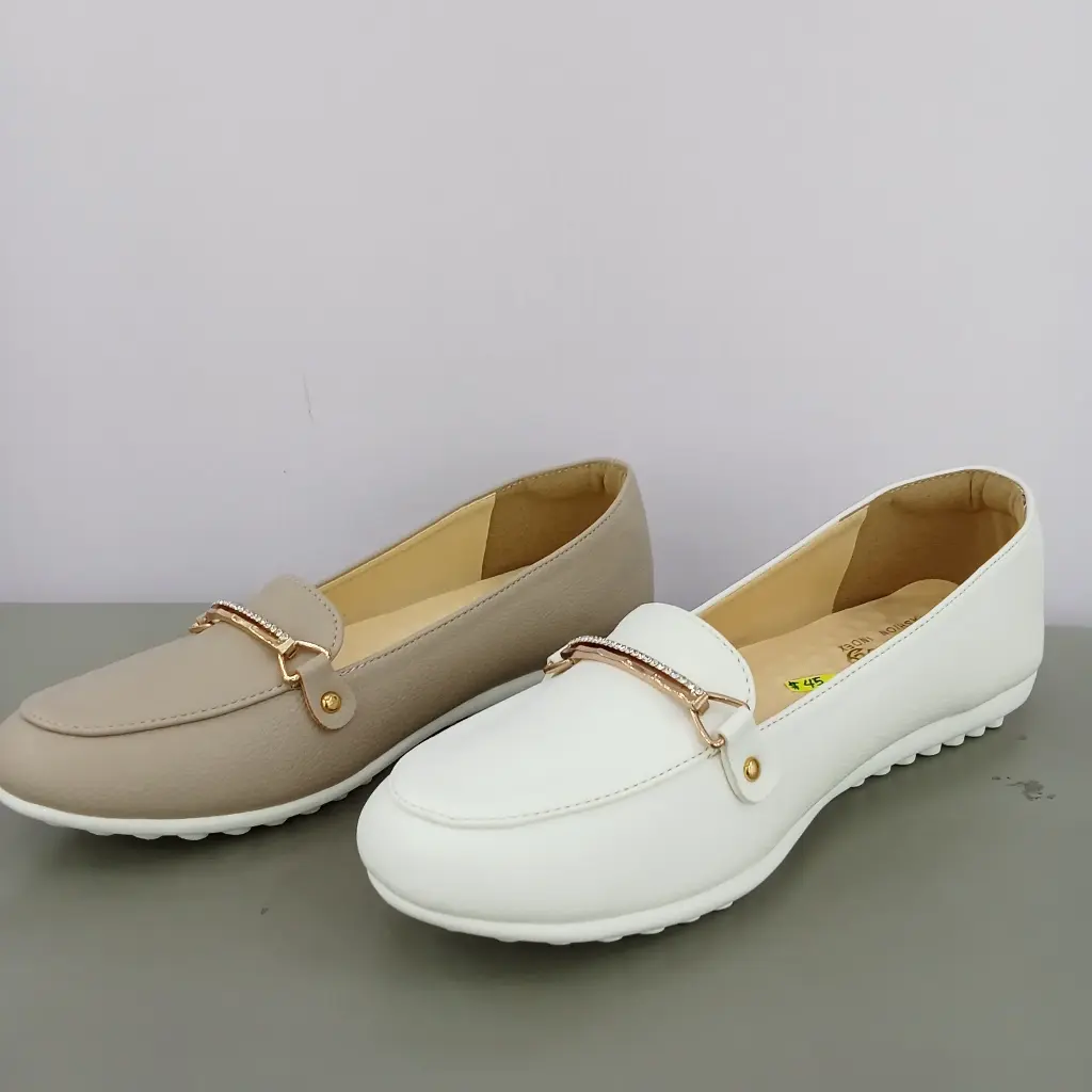JI1 - Metallic-Buckle Loafers (White, 36)
