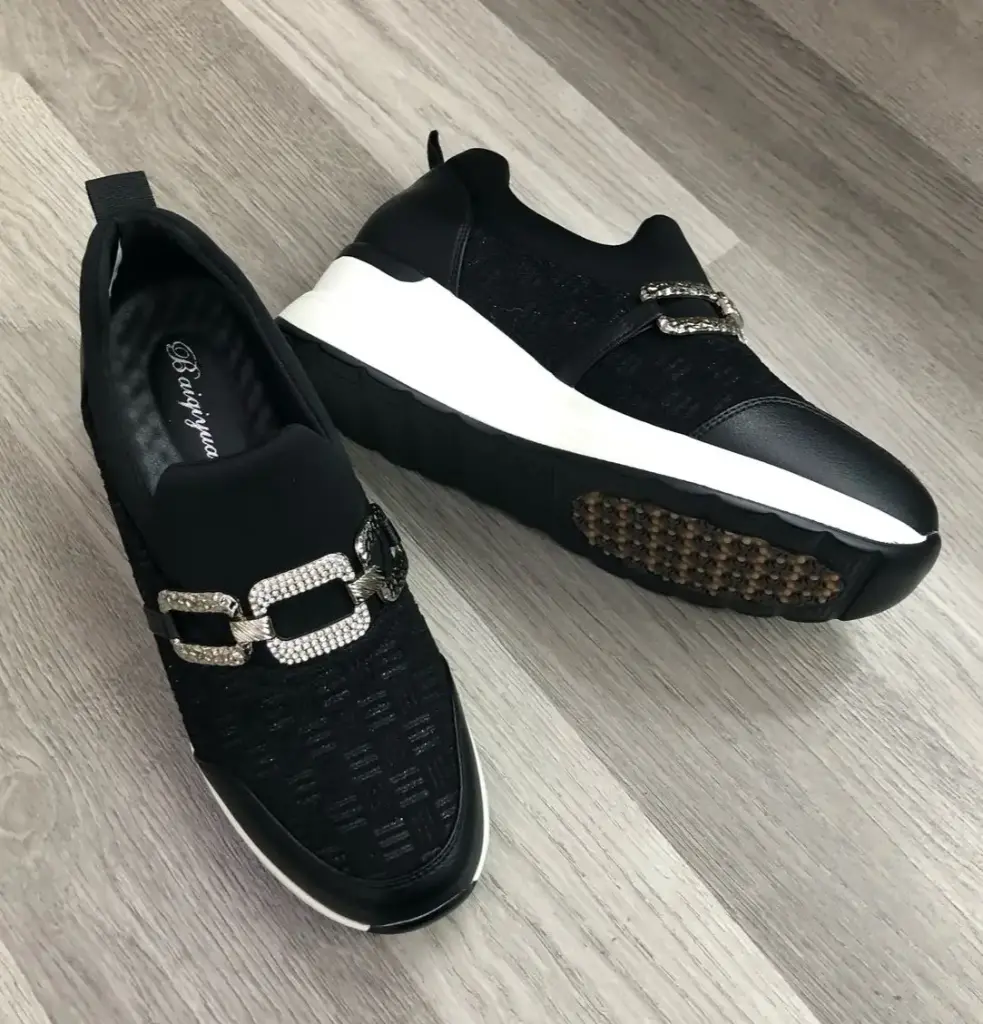 KR1 - Crystal-Embellished Slip-On Sneakers (Black)