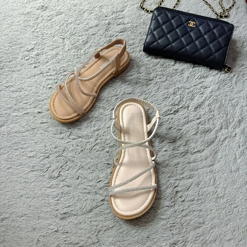 SHAN02 - Strappy Rhinestone Flat Sandals