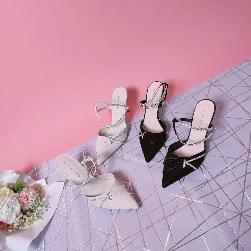 T2825 - Crystal-Strap Satin Pointed Heels