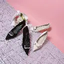 T6201-9 - Crystal-Buckle Satin Pointed Heels