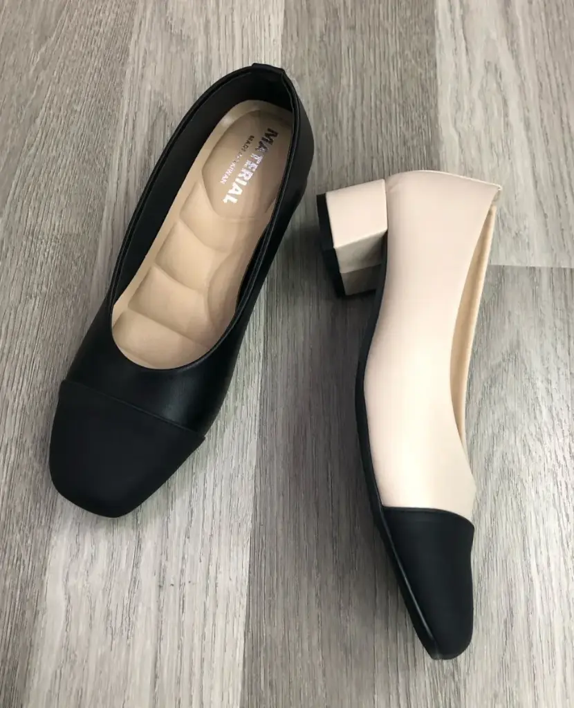 T72512 - Two-Tone Square-Toe Heels (Black, 37)