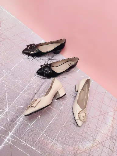 KU5 - Geometric-Buckle Block Heels