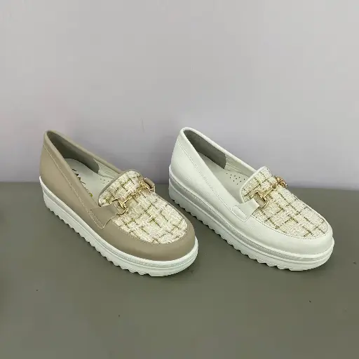SAN02 - Tweed-Panel Platform Loafers
