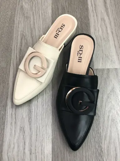 SD2 - Metallic-Buckle Pointed Mules