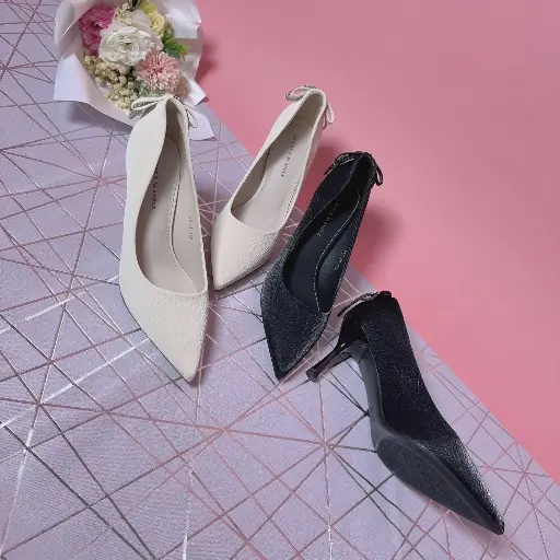 T216-25 - Textured Bow-Tie Pointed Heels