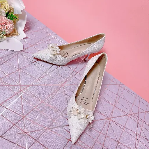 T2363-7 - Floral Pearl-Embellished Pointed Heels