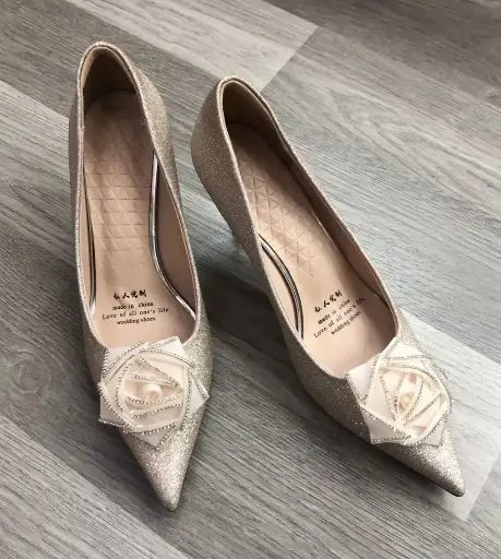 T2370-7 - Glitter Rose-Embellished Pointed Heels