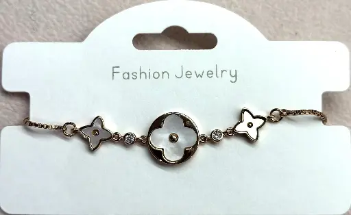 BR067 - Stainless Steel Clover Charm Bracelet with Mother-of-Pearl Inlay
