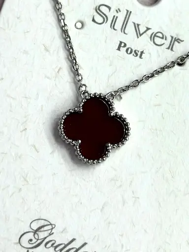 NL017 - 925 Sterling Silver Red Clover Pendant Necklace