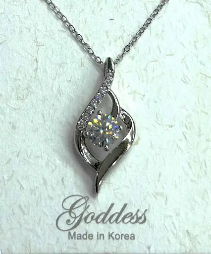 NL079 - 925 Sterling Silver Moissanite Flame Pendant Necklace